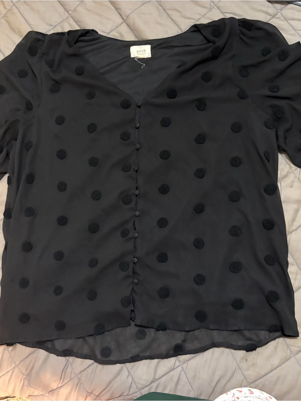 Perch by Blu Pepper Black Polka Dot Button-Front Blouse